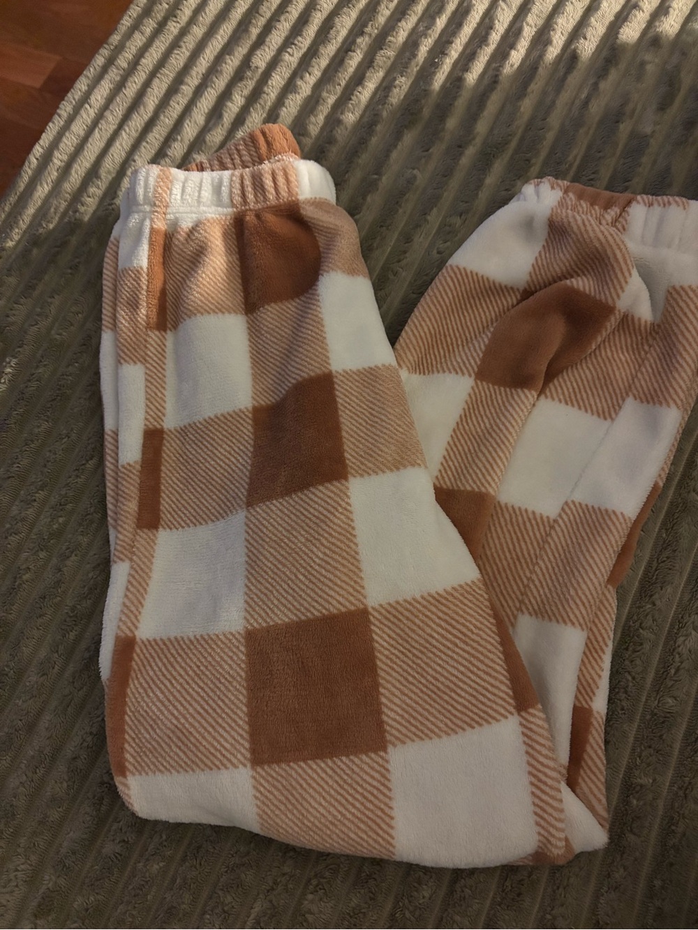 Cozy Buffalo Check Plush Pajama Pants - Cream & Tan